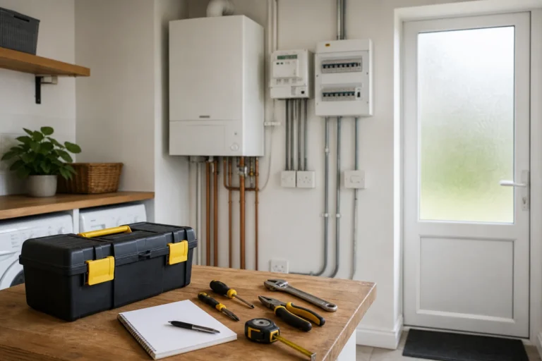 General tools near a utility area for advice on when to call a specialist trade